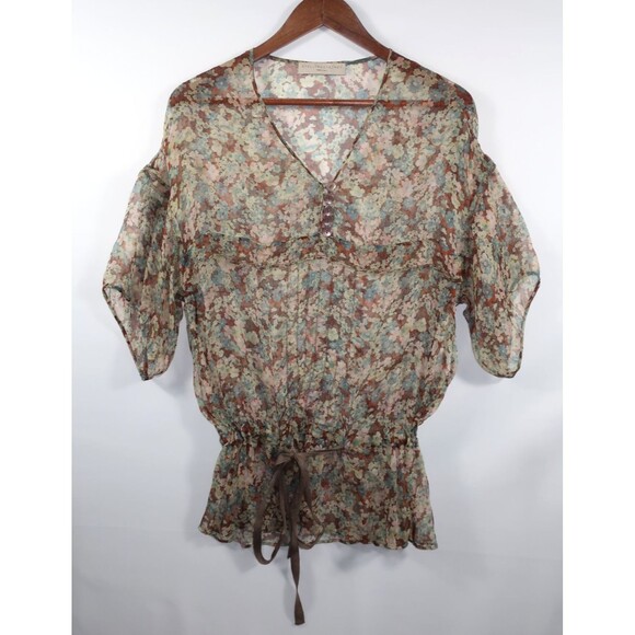 Stella McCartney Sheer Silk Blouse Size 36 Floral Cinched Waist Ruffles S  2 4 - Picture 7 of 13